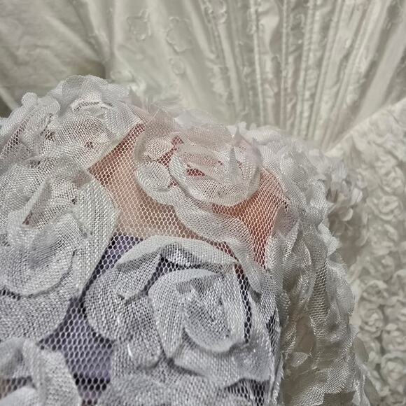 Storia White Corset 3D Floral Ribbon Sleeveless Mini Dress Large Satin Coquette - Picture 6 of 12